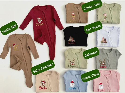 Christmas Baby Reindeer Zip Sleepsuit Personalised Baby Gift